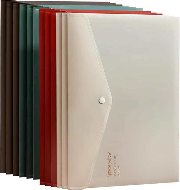 VANRA File Folders Letter Size 12 Pack, Plastic File Envelopes with Snap Closure, A4 Project Folder Holder