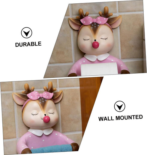 Alipis Bathroom Toilet Paper Holder Wall-Mounted Cute Cartoon Deer Roll Paper Rack Decorative Tissue Storage Rack