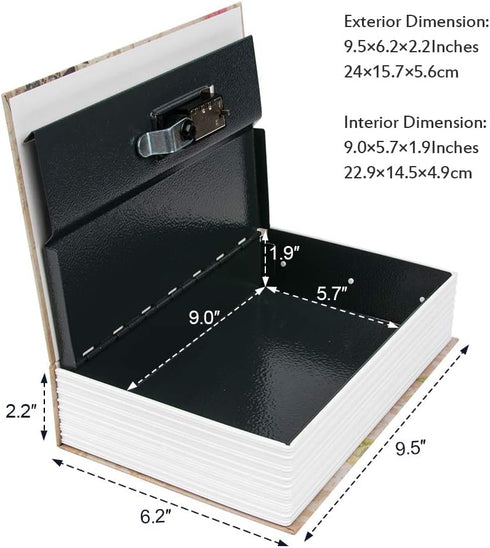 Box,9.5" 6.2" 2.2",France KYODOLED Diversion Book Safe with Combination Lock, Secret Safe Metal Lock Box, Money Storage