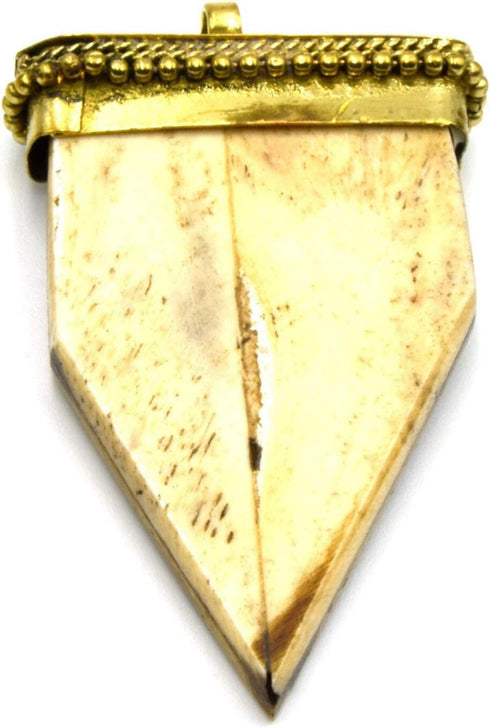 Bone Arrow Pendant | Flat Pointed Arrow Shaped Natural Ox Bone Pendant | Focal Pendant with Dotted Gold Cap | Light