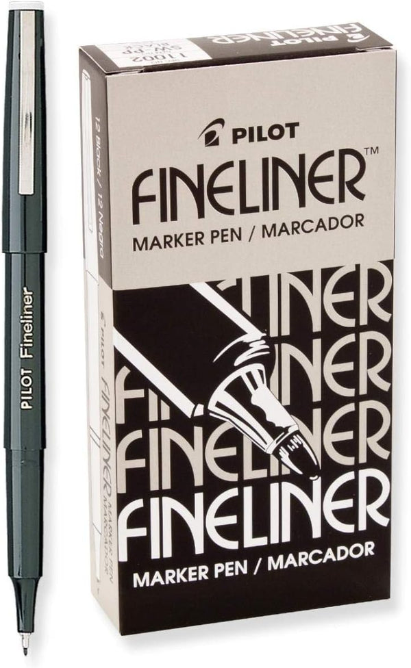Pilot Fineliner Markers, Fine Point, Black Ink, 12 Pens, Airtight Cap