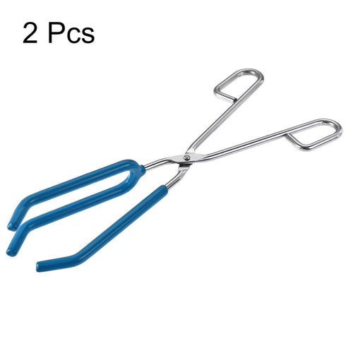 uxcell 3 Prongs Lab Beaker Tongs, Stainless Steel 11.81-inch Opens Up to 215mm Width, 2Pcs Blue