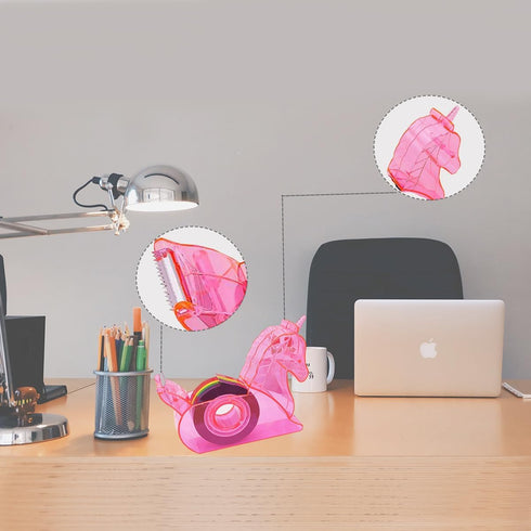 Tape Dispenser Desktop,Cute Unicorn Tape Dispenser, Pink Mini Tape Dispenser with Rainbow Refill Tape Washi Tape Dispenser Desktop Tape Holder for Kids School Office Stationery Crafts by Hibucuo