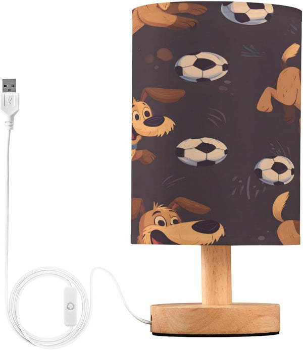 ALAZA Cute Brown Dogs Football Bedside Table Lamp with USB Port for