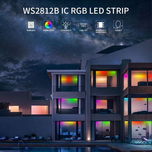 WS2812B 5050SMD 16.4FT 300LED 60LED/m IP30 DC5V IC RGB ECO Individual Addressable LED Strip Light, Flexible Full Color