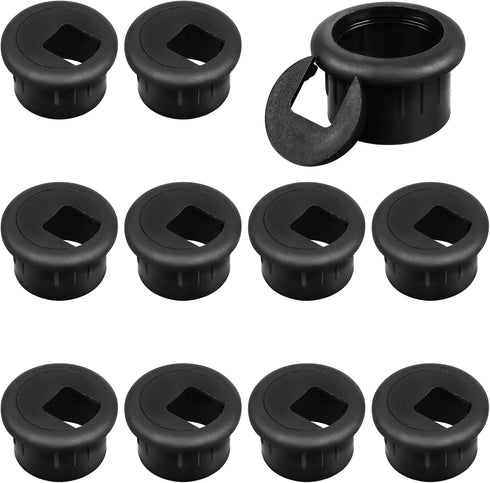 10 Packs Black Desk Grommet, 1 Inch Plastic Cable Wire Hole Cover for Office PC Desk Organizer