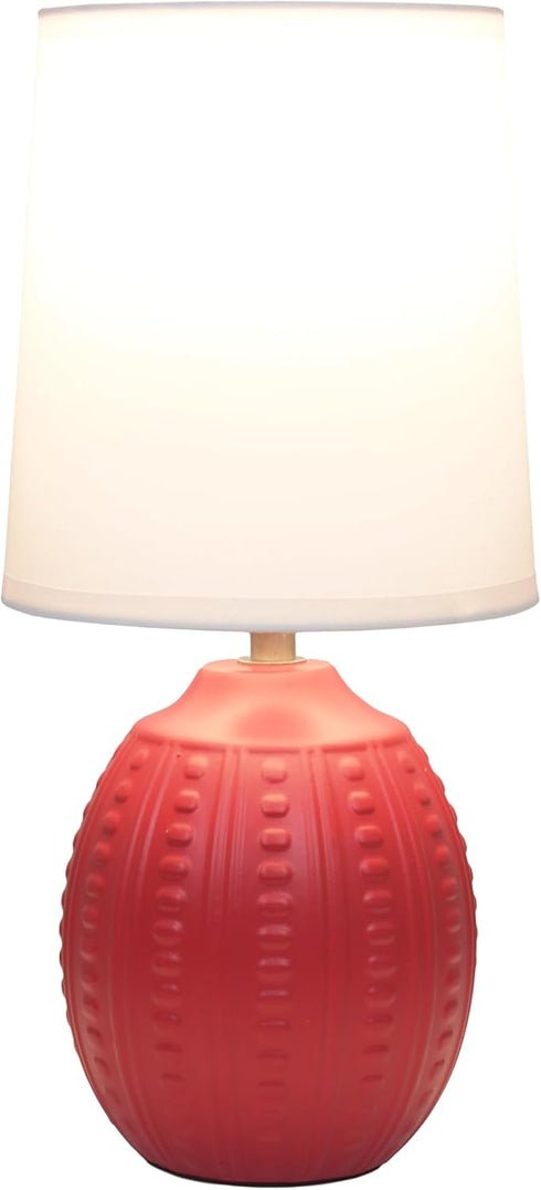 LT1163-RED 12.5" Simple Designs Chic Glow Mini Textured Oval Table Lamp, for Bedroom, Office, Living Room, Stylish