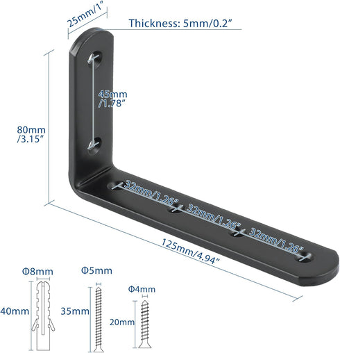 Mooche 4Pack 4.94*3.15 Inch) Floating Shelf Brackets, Heavy Duty Metal L Brackets Wall Mounted Corner Brace Angle