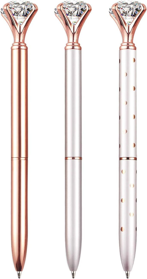 NNY 3 PCS Metal Crystal Diamond Ballpoint Pens, Fancy Gifts for Women Girls, Includes 3 Pen Refills