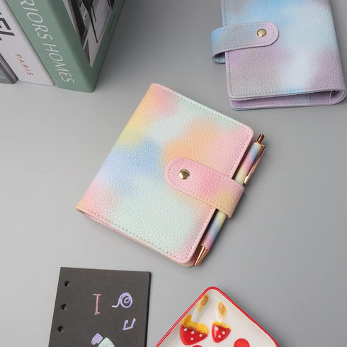 Pink PU Leather Budget Binder Cover, A7 6-Ring Money Organizer, Refillable Loose Leaf Notebook