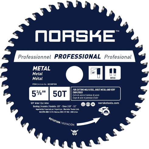 Norske Tools NCSBP208 5-3/8 inch 50T Metal Cutting Saw Blade for Steel Roofing, 2 Bushings Included