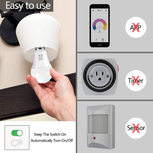 Vgogfly Dusk to Dawn Light Bulb, 7W Smart LED, E26 Base, Outdoor Indoor Lighting, Auto On/Off, Cool White, 3-Pack