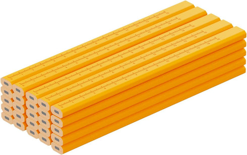 25 Pack Carpenter Pencils with Ruler - Flat Yellow Octagonal Woodworking Pencils for Construction, Marking, Framing