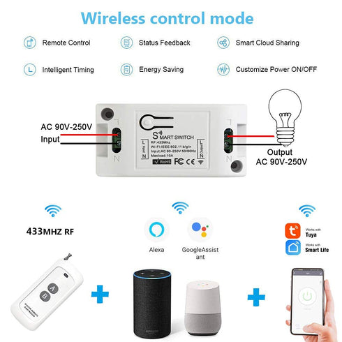 RODOT WiFi Smart Switch Tuya Smart Switch Light Switch Home Automation Timer Switches Work with Smart Life APP & Alexa and Google Home Assistant, Compatible with 433Mhz Remote