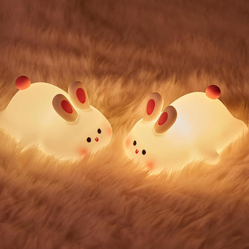 Dimmable Bunny Lamp, Rabbit Night Light with Timer, Soft Silicone Big Face Bunny Easter Gifts, Rechargeable LED Nursery