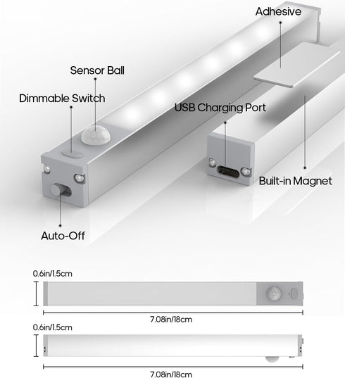 6 Pack 7 Dimmable Closet GOODEA Led Under Cabinet Lights Wireless with Charging Station, Rechargeable Motion Sensor