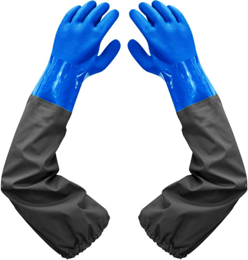 Haiou Long Rubber Gloves, Elbow Length Chemical Resistant with Cotton Lining, 25 inches, Large