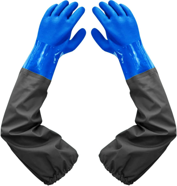 Haiou Long Rubber Gloves, Elbow Length Chemical Resistant with Cotton Lining, 25 inches, Large