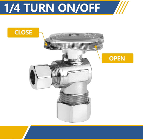 4 Pack Angle Stop Valve, 1/4 Turn Water Shut Off Valves for Bathroom Toilet Kitchen Shower Plumbing