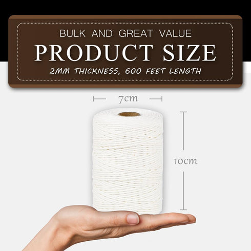 SMART&CASUAL 600 Feet 2mm Cotton Butcher Twine String Soft Food Safe for Cooking Craft Baker Kitchen Meat Turkey Sausage Roasting Gift Wrapping Gardening Crocheting Knitting by SMART&CASUAL