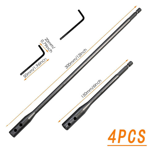 QWFHOME 1/4 Set 4Pcs 2 Set Extension Drill Bit Unbreakable Wood Spade Drill Bit Extension Extra-Long Drill Extension