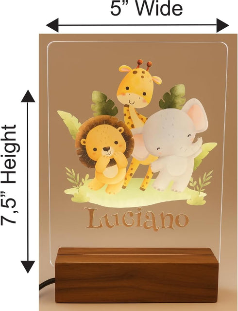 Personalized Led Night Light Name for Kids, Custom Cute Forest Animals with Wooden Base Bedroom Decor, Personalized