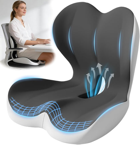Lumbar Support Seat Cushion, Memory Foam Ergonomic Cushion for Sciatica, Hip &