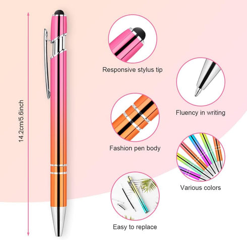 AUAUY 6PCS Ballpoint Pens, 2 in 1 Stylus Pens Stylish Pen, Pretty Metal Stylus Pen with 12 Refills, Black Ink Medium Point 1.0 mm Gift Pens, Cute Pens Office School Supplies for Kids&Adult by AUAUY
