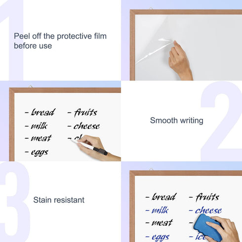 Magnetic Whiteboard for Wall, 24" x 18", Dry Erase Board with Natural Wood Frame for Home, Office, School