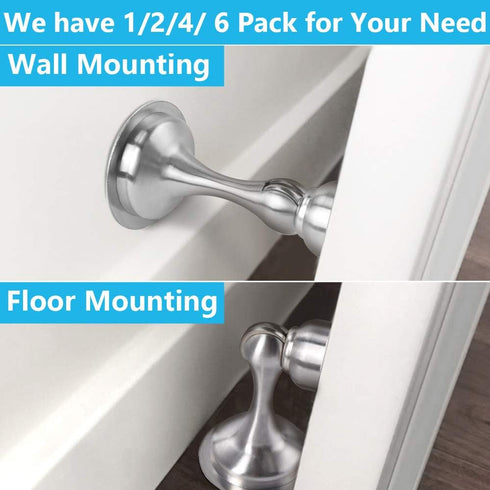 WINONLY 4 Pack Magnetic Door Stopper - Stainless Steel, No Drilling, Stronger Mount for Wide Doors