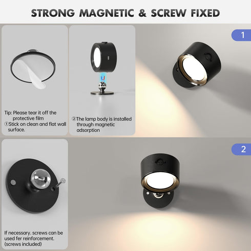 Racokky 3000mAh, 3 Dimmable 360 LED Wall Lights with Remote, RGB Rechargeable Wall Mounted Reading Sconces Lamp Colors
