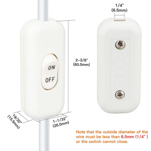 Inline Switch 5 Pcs, White Lamp Cord Button, 6A 250V ON OFF Electrical Wire Appliance Rocker Switches