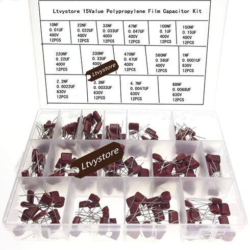 Polypropylene Capacitor Kit, 180Pcs 400V and 630V Assorted Film Capacitors, Range 10nF ~ 68nF
