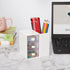 LETURE Small Desk Organizer with Drawer, Office School Storage Box for Card/Pen/Pencil/Marker, Plastic Makeup Organizer
