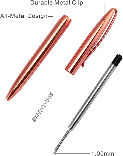 Cambond Guest Pen Set, Stainless Steel Ballpoint Pens for Guest Book, Black Ink (1.0mm), 3 Pens + 6 Refills (Rose Gold)