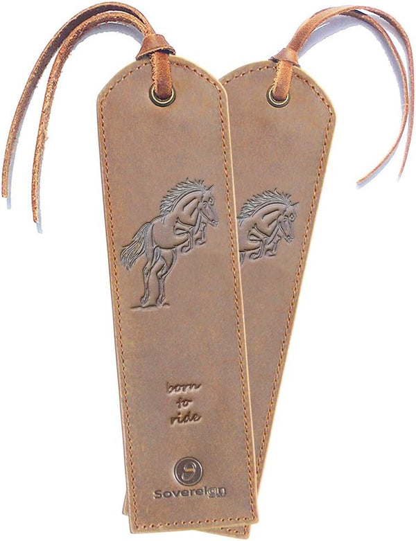 Sovereign-Gear Leather Bookmarks, Quality Handmade Bookmark with Jumping Horse, 2 Smooth Markers