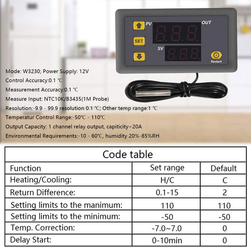 Digital Temperature Controller, W3230 AC110-220V LED Thermostat Switch Sensor Meter