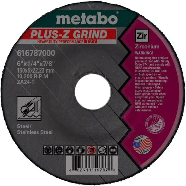 Metabo 7-inch Plus-Z Grinding Wheel, Type 27, 7" x 1/4" x 5/8"-11, Zirconia Alumina for Steel