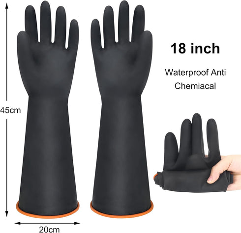 18" XL Size Reusable Heavy Duty Latex Gloves, Chemical Resistant Dishwashing Gloves for Men, Waterproof Protection