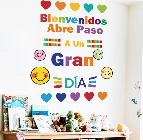 Spanish Inspirational Bulletin Board Set for Classroom Decor - Welcome Sign Poster and Positive Accent Wall Art