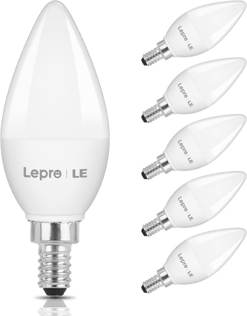 Lepro E12 LED Candelabra Light Bulbs, 5000 Kelvin Daylight White 5.5 watt,