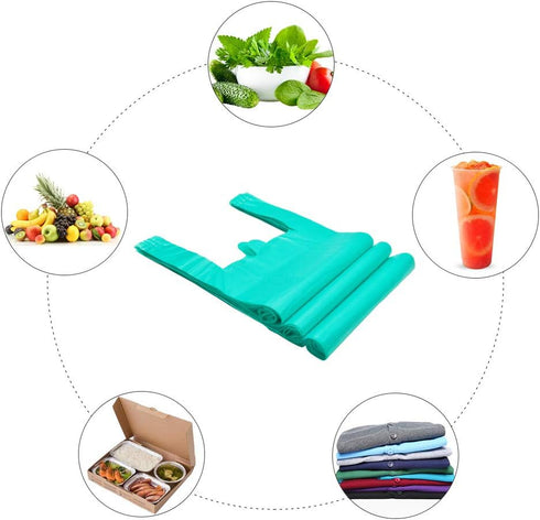 T Shirt Bags Plastic Grocery Bags with Handles in Bulk for Shopping and Restaurant, 12 x 20 Inch (Lake Blue, 50 Pcs)