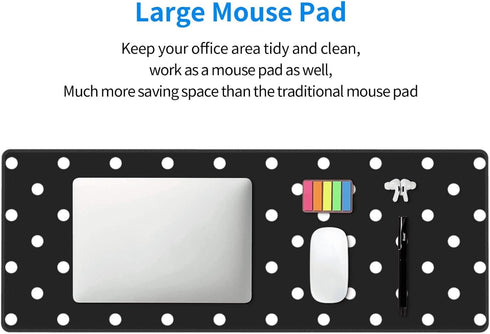 Polka Dot Black & White Gaming Mouse Pad Mat - Extended Large XXL (31.5 x 11.8 in), Non-Slip Rubber Base