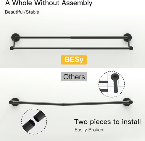 16-26 Inches SUS304 BESy Adjustable Double Bath Towel Bar for Bathroom Stainless Steel Towel Holder, Hotel Style Wall