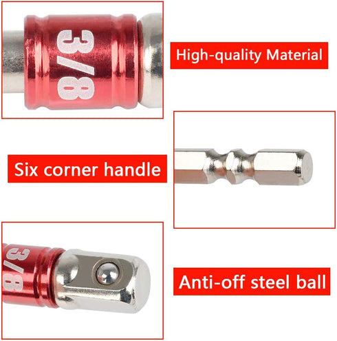 TIMESETL 3Pcs 1/4" 3/8" 1/2" Cr-V Hex Shank Impact Grade Socket Adapter Extension Set