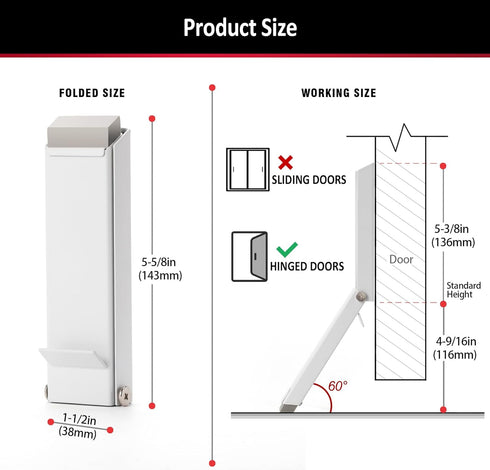 Kickdown Door Stoppers, No Drilling Door Stop with Adhesive Stickers, Easy Pedal Doorstop for Office, Dorm, Classroom,