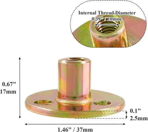 12pcs Round Base T-Nut, 3/8"-16 Carbon Steel Iron Plate Nut, Screw-in T Nuts for Furniture Hardware Accessories