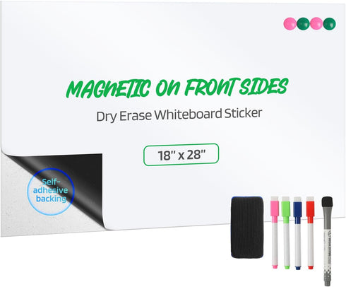 White Board Sticker Adhesive, Magnetic Dry Erase Board Sheet for Refrigerator, Flexible Planner with Markers