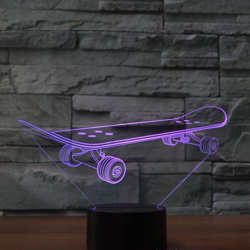 BVAZTVP 3D Light,7 Skateboard LED Table Desk Lamp,Optical Illusion Night Colors Change with USB Charge Touch Control