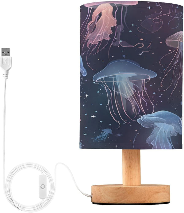 ALAZA Beautiful Jellyfish Bedside Table Lamp with USB Port for Bedroom Nightstand